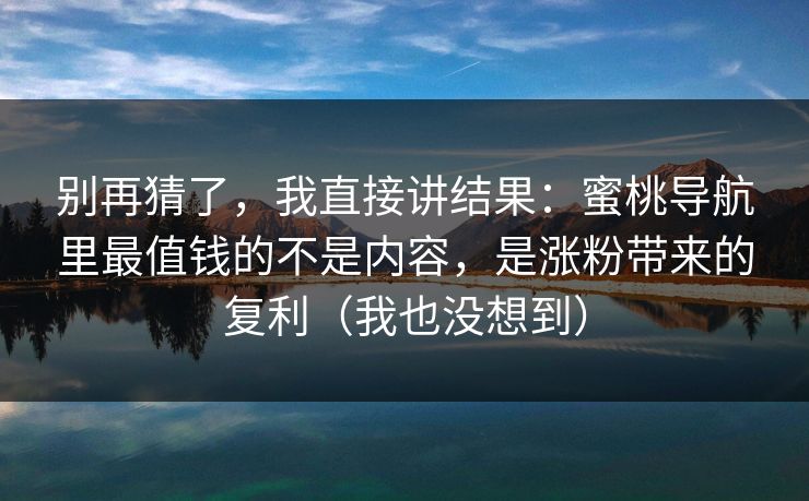 别再猜了，我直接讲结果：蜜桃导航里最值钱的不是内容，是涨粉带来的复利（我也没想到）