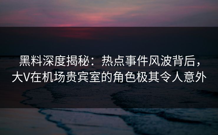 黑料深度揭秘：热点事件风波背后，大V在机场贵宾室的角色极其令人意外